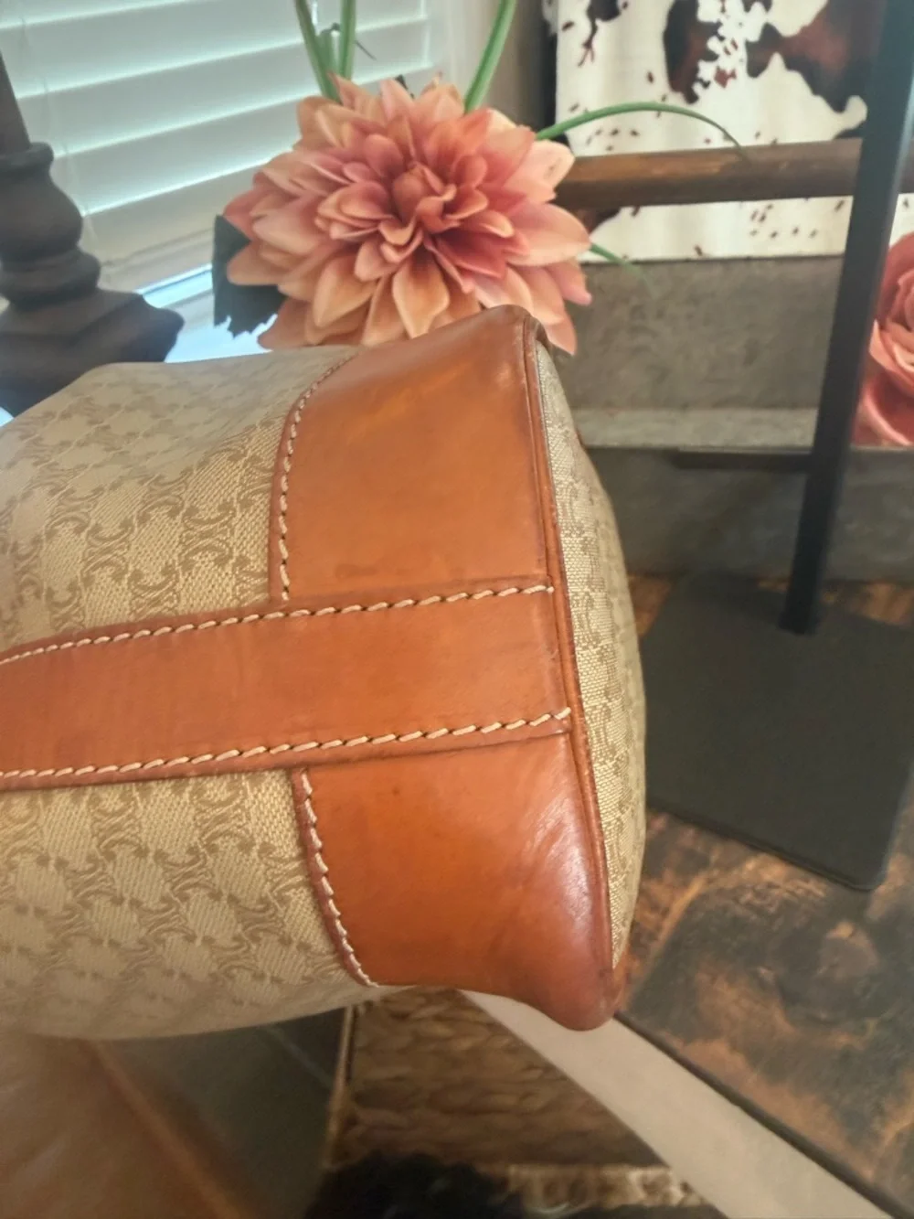 Celine Beige & Brown Canvas Bucket Shoulder Bag - Picture 6 of 12